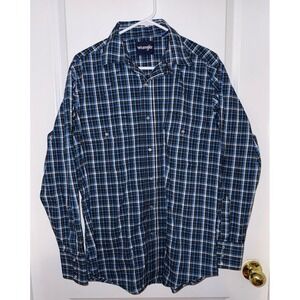 Wrangler Men's Pearl Snap Button Down Shirt Size Medium Blue Plaid